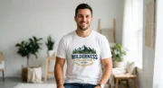 Man wearing custom DTF printed white t-shirt - CustomEdCreate premium 240 GSM cotton