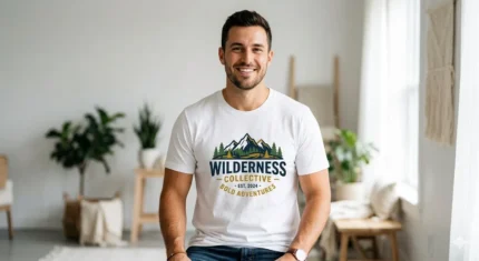 Man wearing custom DTF printed white t-shirt - CustomEdCreate premium 240 GSM cotton